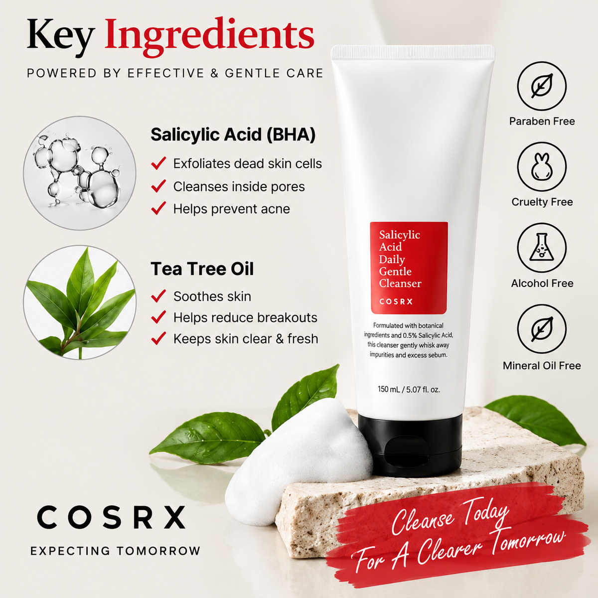 COSRX Salicylic Acid Daily Gentle Cleanser 150ml | Deep Cleansing & Acne Care Face Wash
