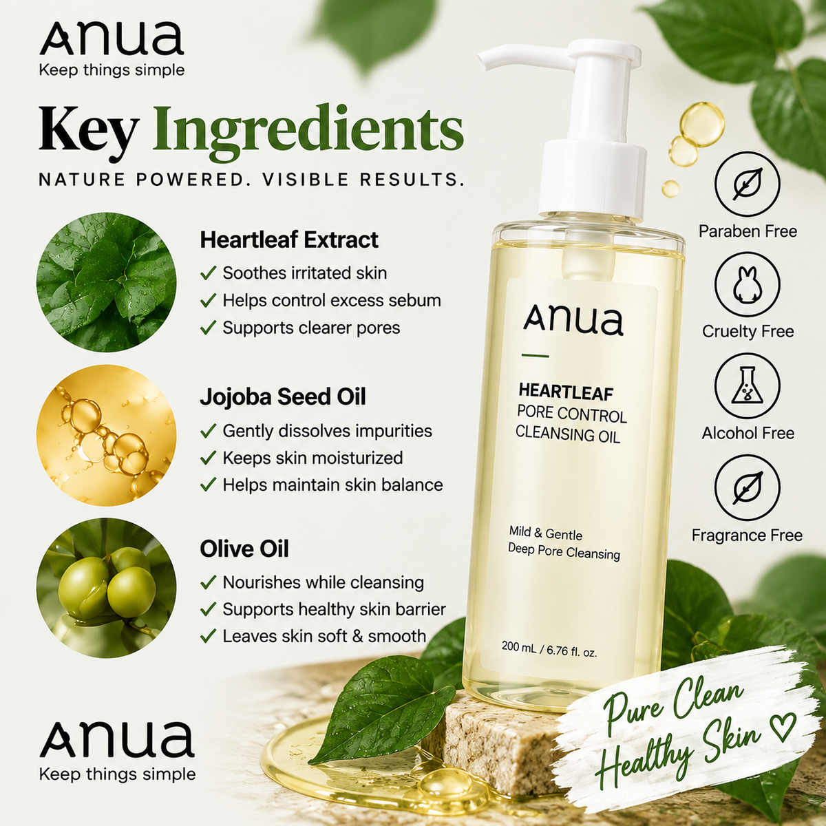 Anua Heartleaf Pore Control Cleansing Oil 200ml | Gentle Makeup Remover & Deep Pore Cleansing Oil