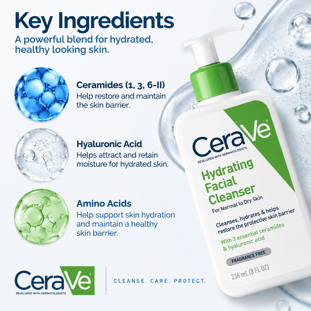 CeraVe Hydrating Facial Cleanser 236ml | Gentle Hydrating Face Wash for Normal to Dry Skin