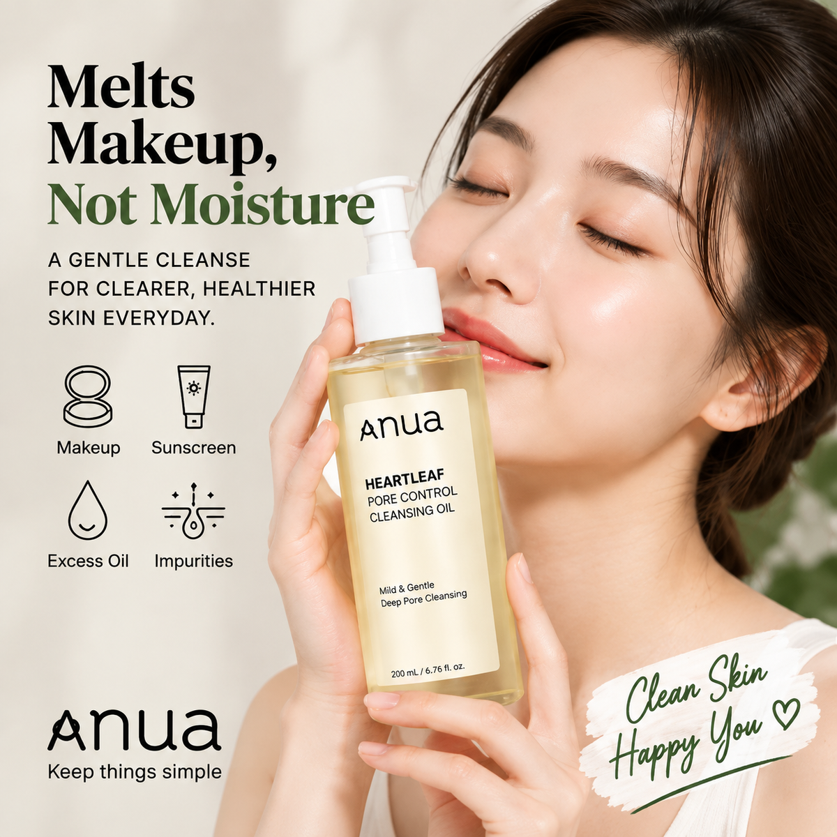 Anua Heartleaf Pore Control Cleansing Oil 200ml | Gentle Makeup Remover & Deep Pore Cleansing Oil