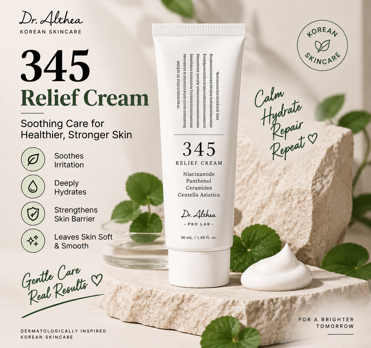 Dr. Althea 345 Relief Cream 50ml | Soothing & Hydrating Korean Barrier Repair Moisturizer