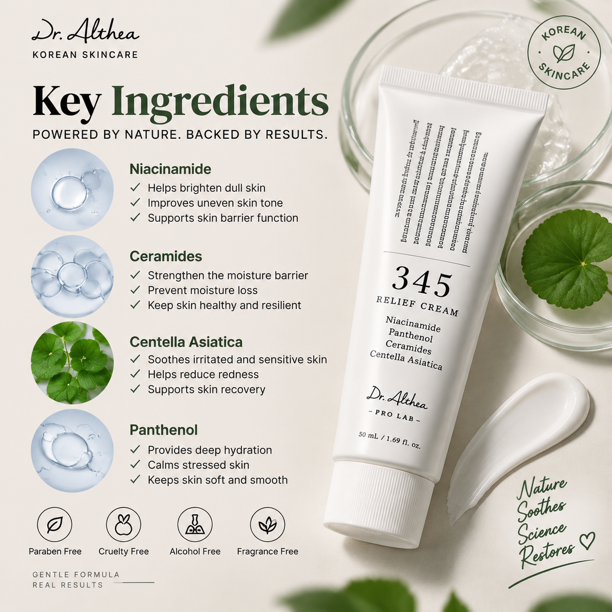 Dr. Althea 345 Relief Cream 50ml | Soothing & Hydrating Korean Barrier Repair Moisturizer