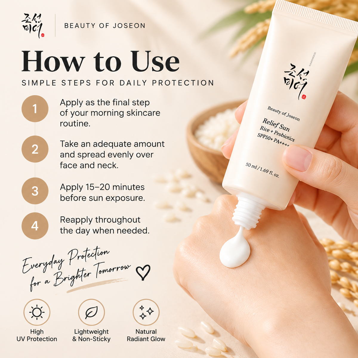 Beauty of Joseon Relief Sun Rice + Probiotics SPF50+ PA++++ 50ml | Hydrating Korean Sunscreen