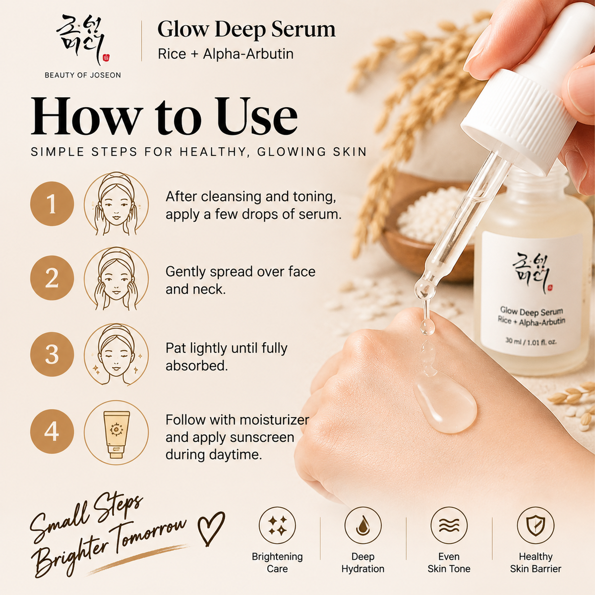 Beauty of Joseon Glow Deep Serum Rice + Alpha-Arbutin 30ml | Brightening & Hydrating Korean Face Serum