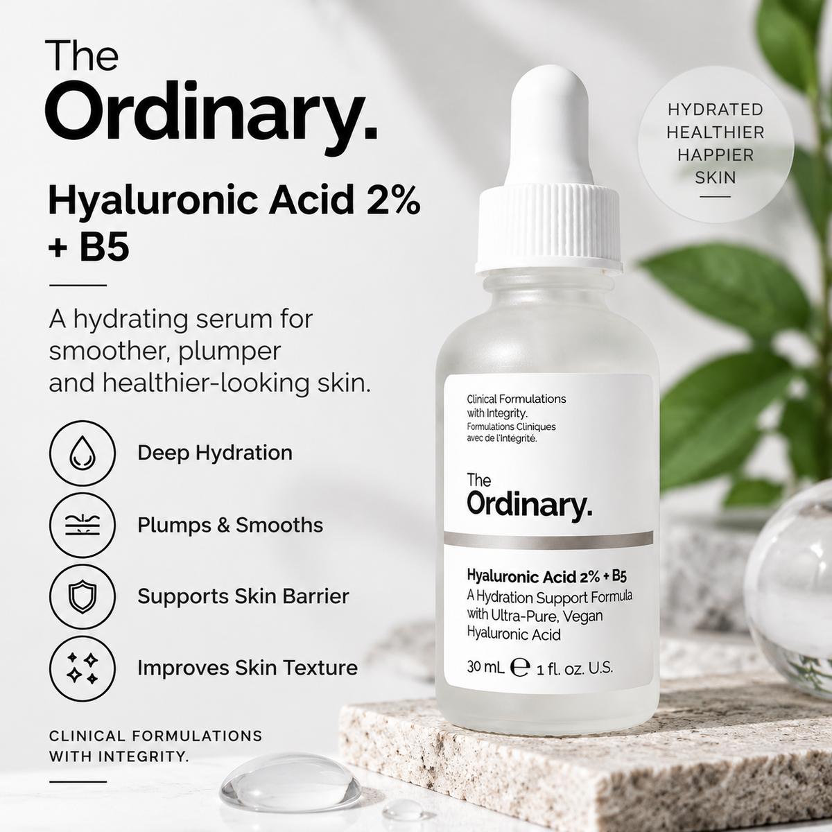 The Ordinary Hyaluronic Acid 2% + B5 Serum 30ml | Deep Hydration & Skin Barrier Support Serum