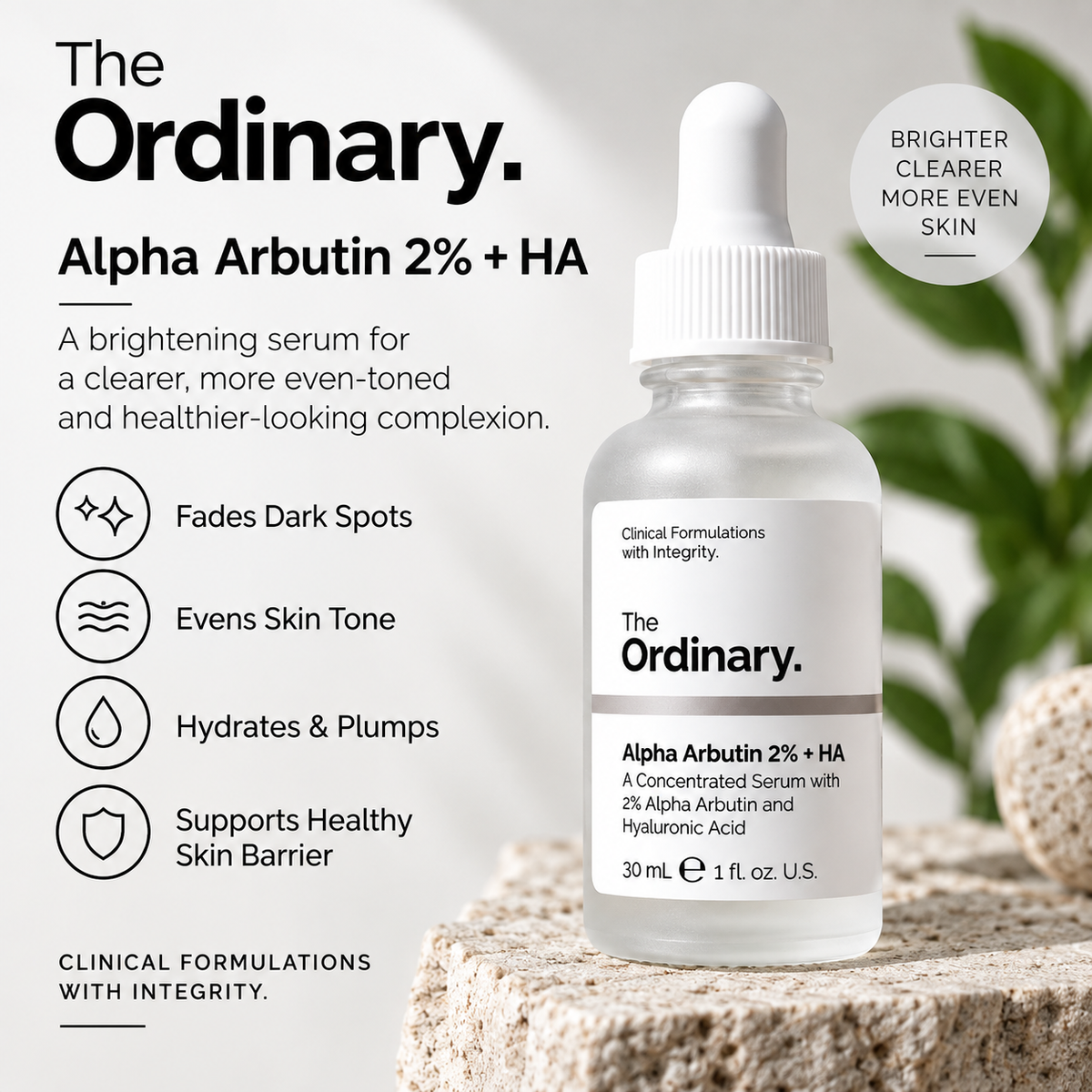 The Ordinary Alpha Arbutin 2% + HA Serum 30ml | Brightening & Dark Spot Correcting Face Serum