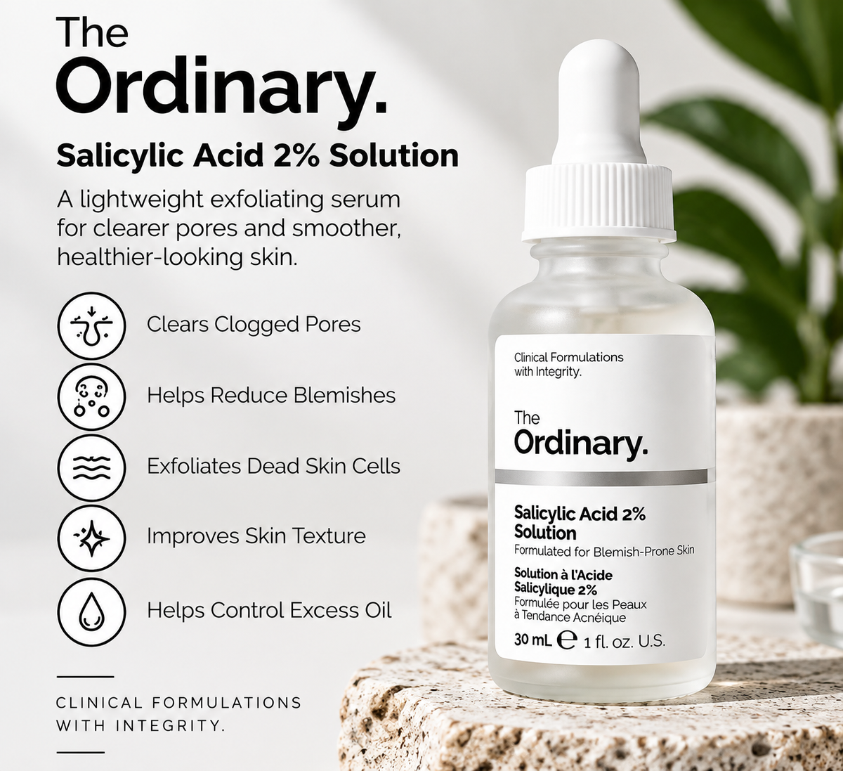 The Ordinary Salicylic Acid 2% Solution 30ml | Pore Clearing & Blemish Control Face Serum