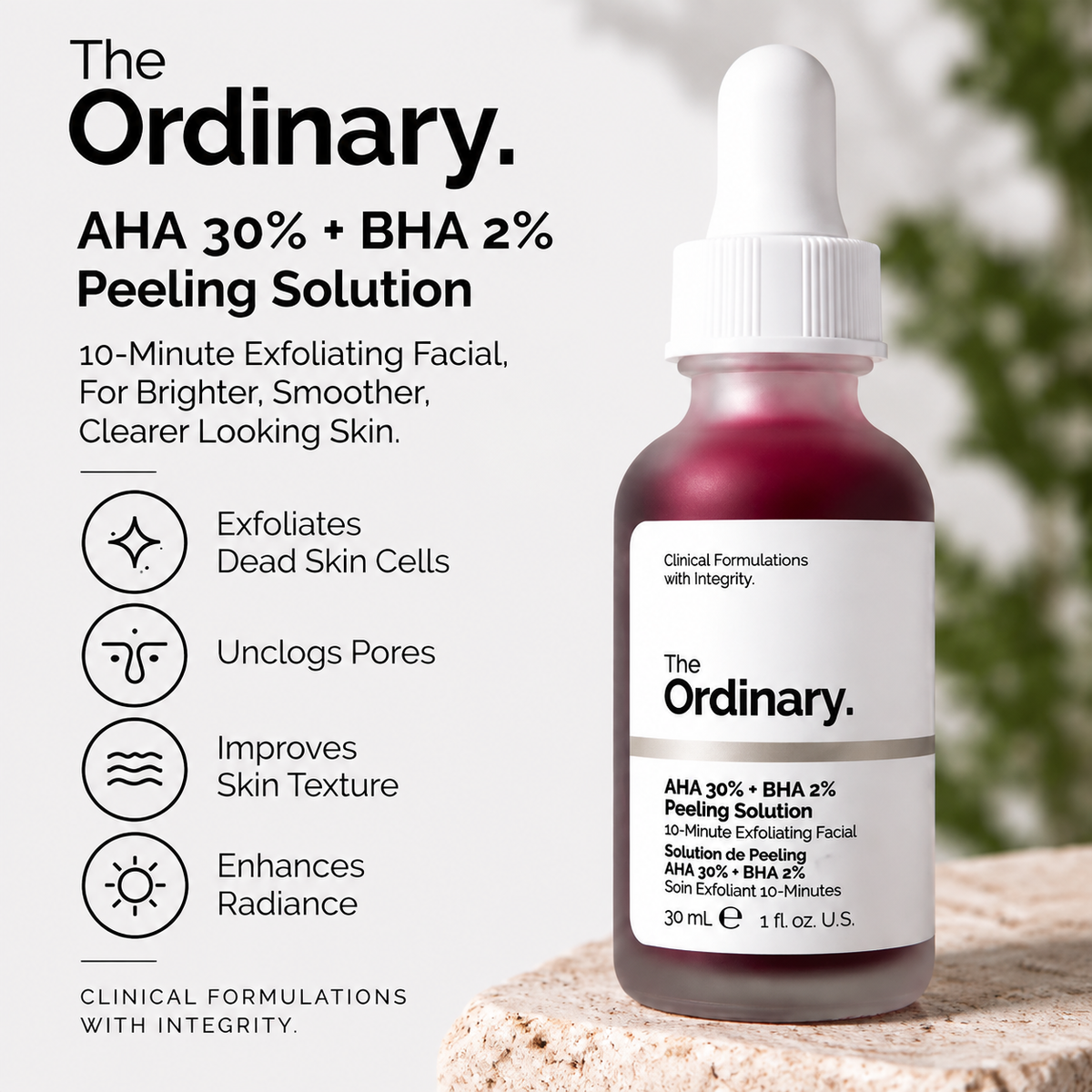 The Ordinary AHA 30% + BHA 2% Peeling Solution 30ml | Exfoliating & Skin Texture Refining Face Peel