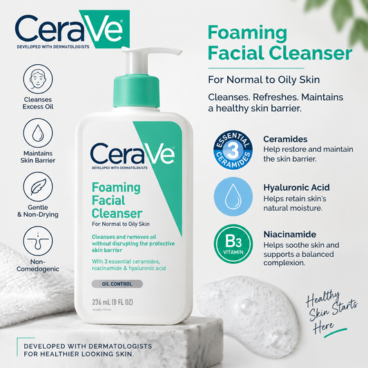 CeraVe Foaming Facial Cleanser 236ml | Oil Control & Gentle Hydrating Face Wash