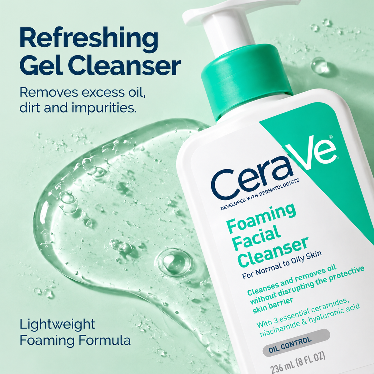 CeraVe Foaming Facial Cleanser 236ml | Oil Control & Gentle Hydrating Face Wash