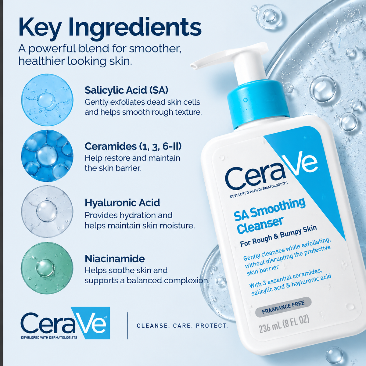 CeraVe SA Smoothing Cleanser 236ml | Salicylic Acid Exfoliating Cleanser for Smooth Skin