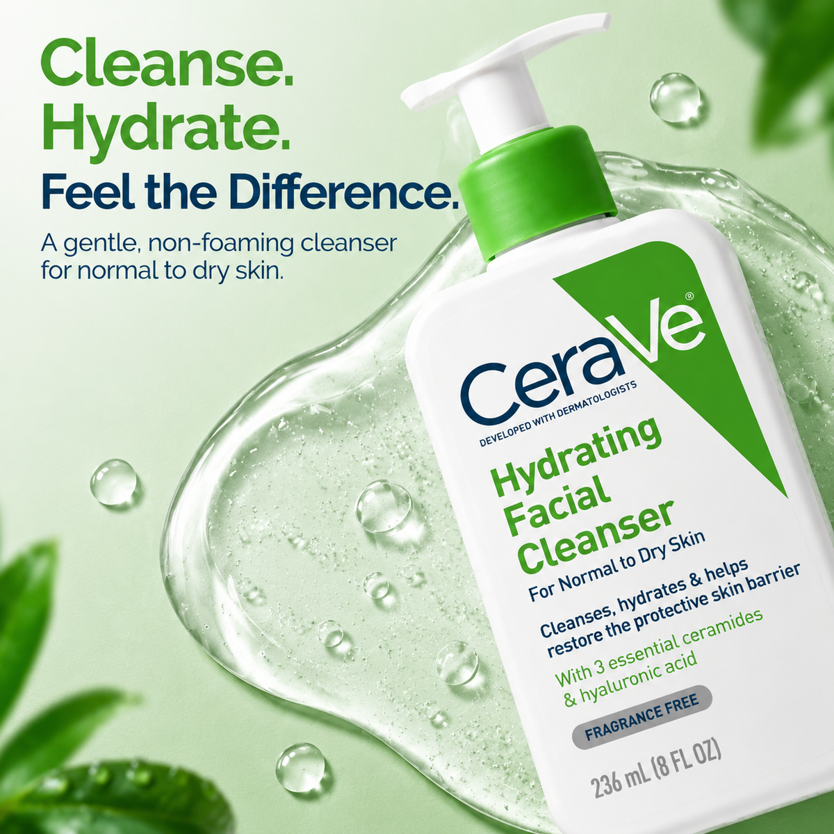 CeraVe Hydrating Facial Cleanser 236ml | Gentle Hydrating Face Wash for Normal to Dry Skin