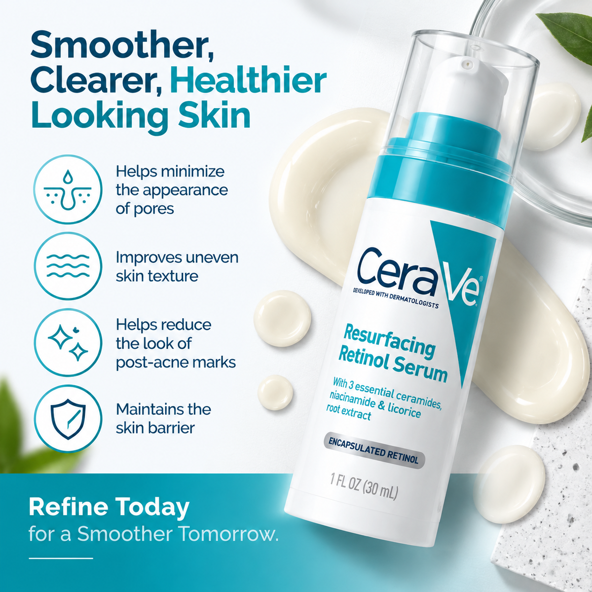 CeraVe Resurfacing Retinol Serum 30ml | Retinol Serum for Pores, Texture & Skin Renewal
