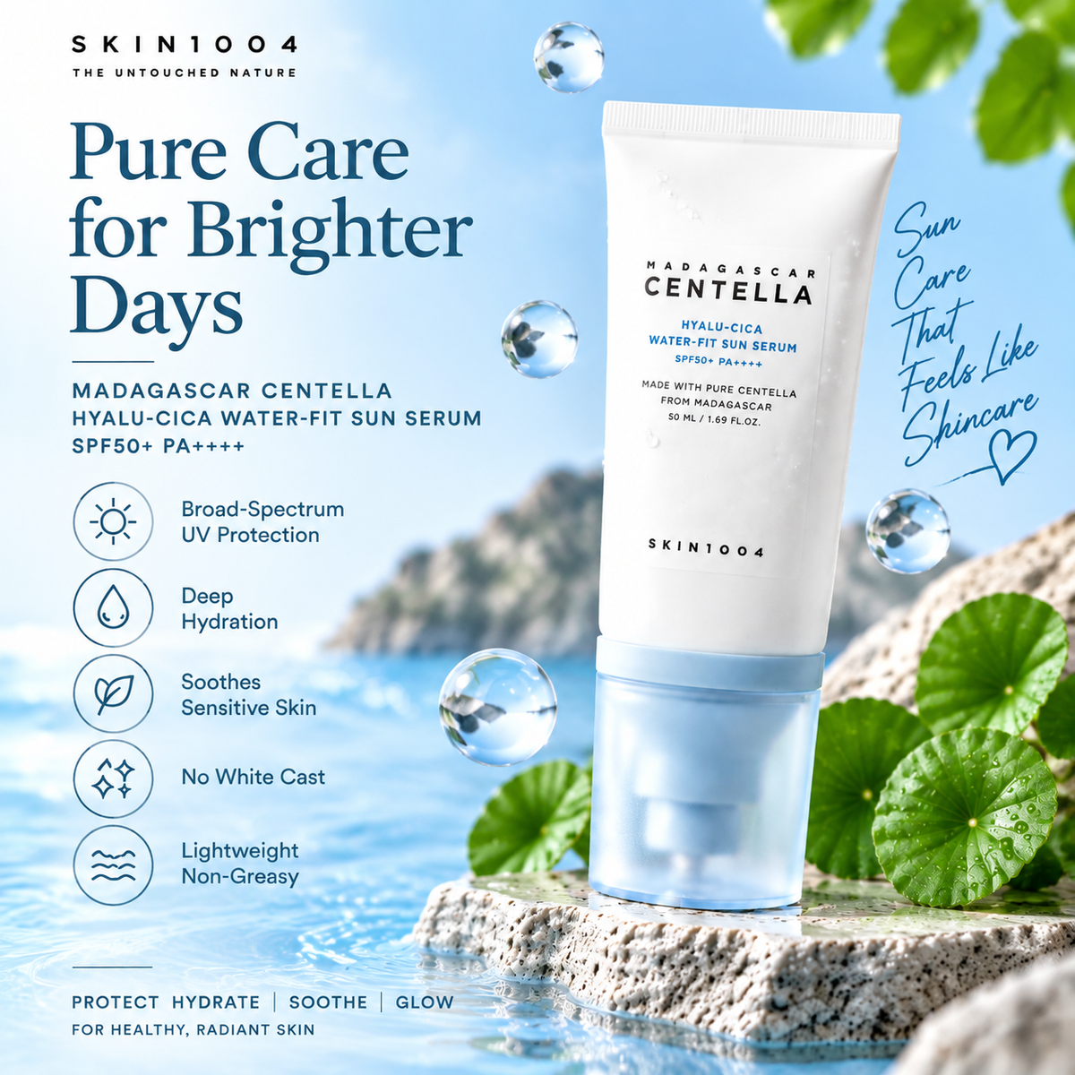 SKIN1004 Madagascar Centella Hyalu-Cica Water-Fit Sun Serum SPF50+ PA++++ 50ml | Hydrating Sunscreen Serum