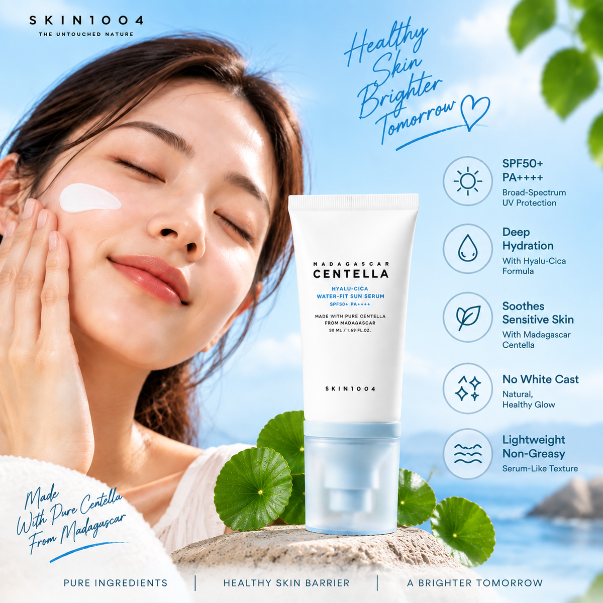 SKIN1004 Madagascar Centella Hyalu-Cica Water-Fit Sun Serum SPF50+ PA++++ 50ml | Hydrating Sunscreen Serum